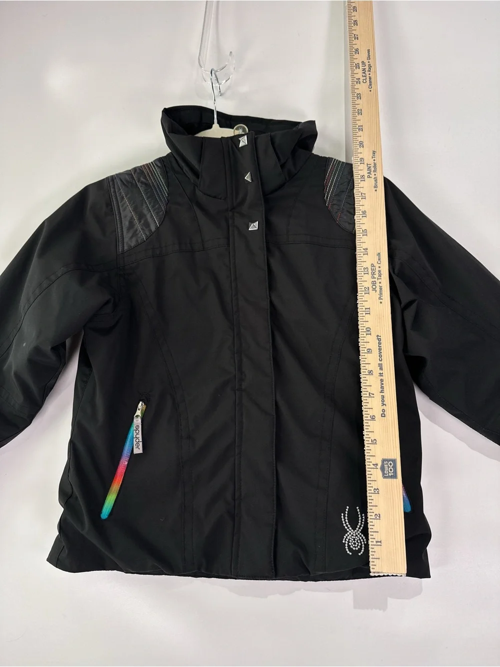 Spyder Girls Ski Jacket Rainbow Zipper Rhinestone Black Size 8